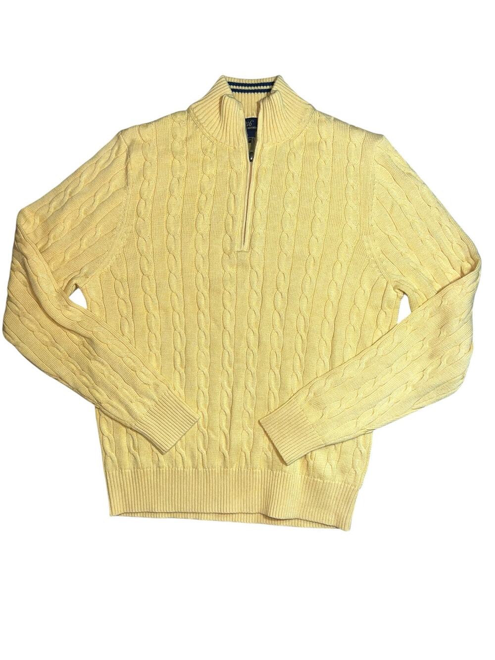 Brooks Brother "346" yellow cable knit preppy quarter zip cotton sweater men SM